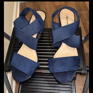 American eagle pre loved navy blue wedge heels size 11